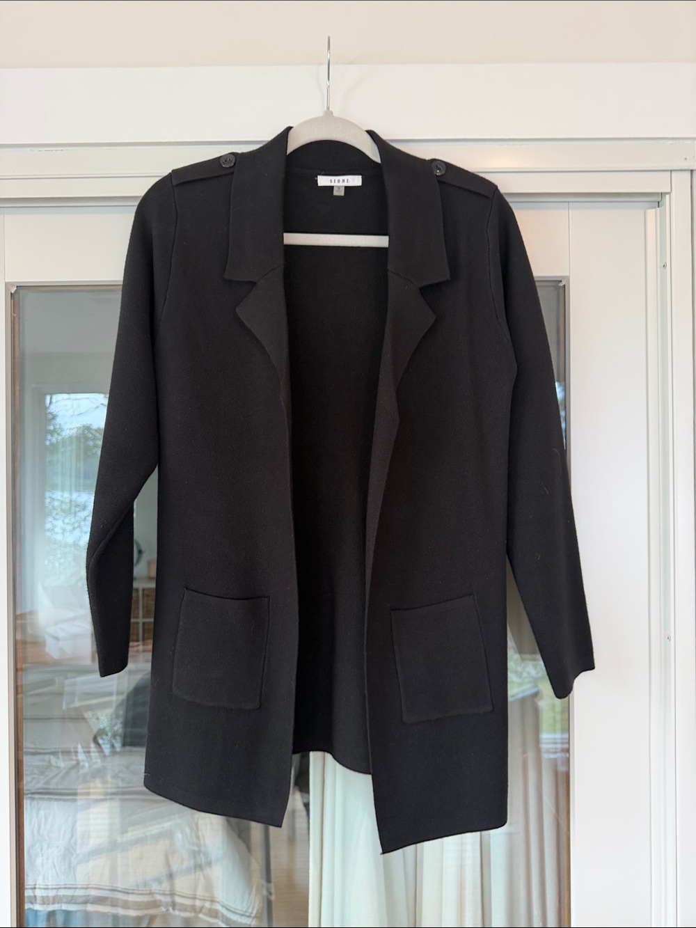 Black Open-Front Women's Jacket with Patch Pockets